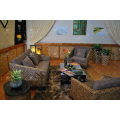 Trendy Design Indoor Water Hyacinth Sofa Set with Acacia Wooden Frame and Natural Wicker